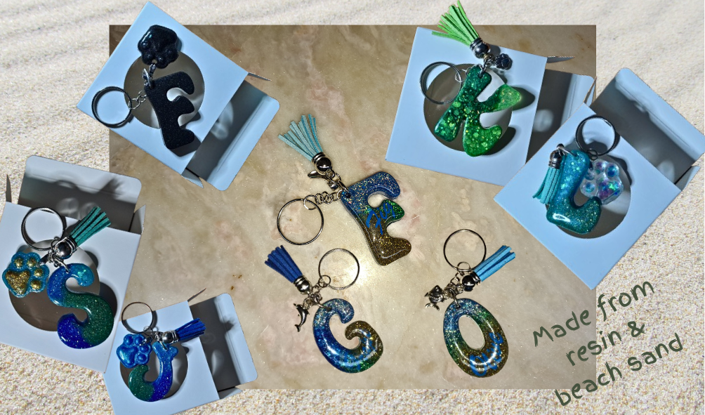 Key Rings made from resin & beach sand